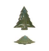 FLEURISH Stoneware Ribbed Tree Shaped Plate, Blue & Green (Each Will Vary)