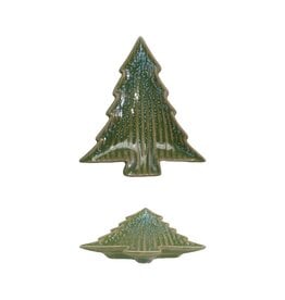 FLEURISH Stoneware Ribbed Tree Shaped Plate, Blue & Green (Each Will Vary)