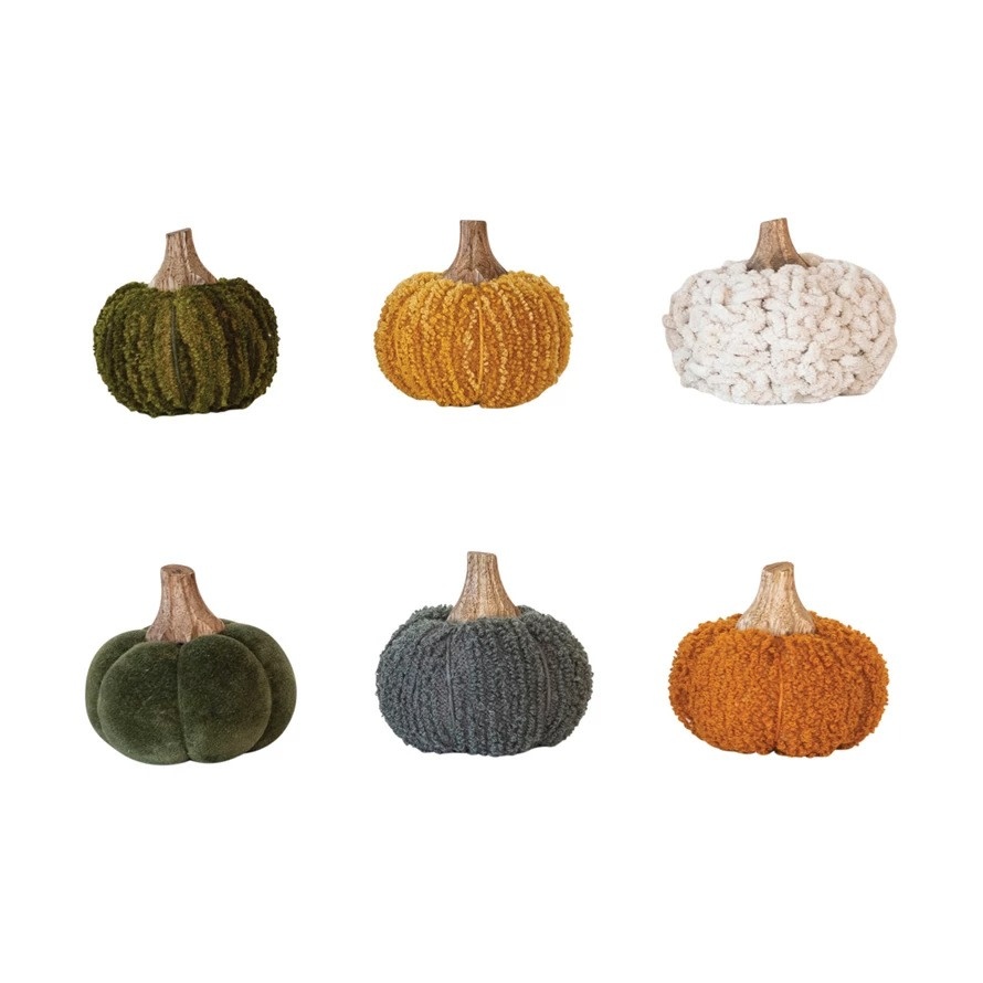FLEURISH Cotton Blend Bouclé/Velvet Pumpkin w/ Wood Stem, 6 Styles