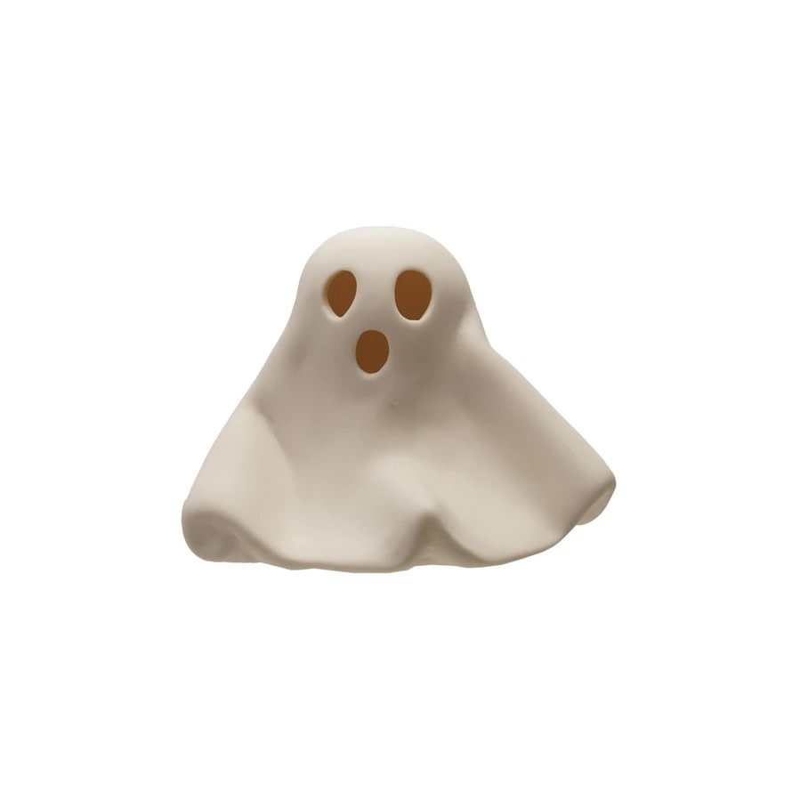 FLEURISH Stoneware Bisque Ghost with LED Light, White (Batteries Included)