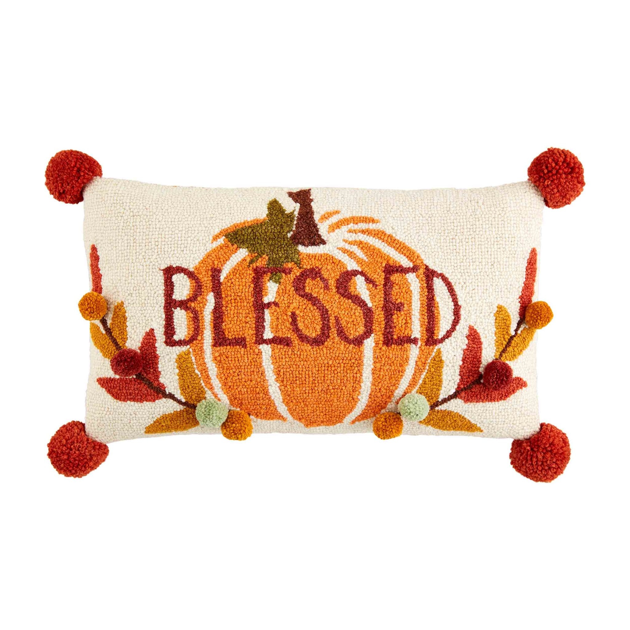 Mudpie Blessed Pumpkin Hooked Pillow