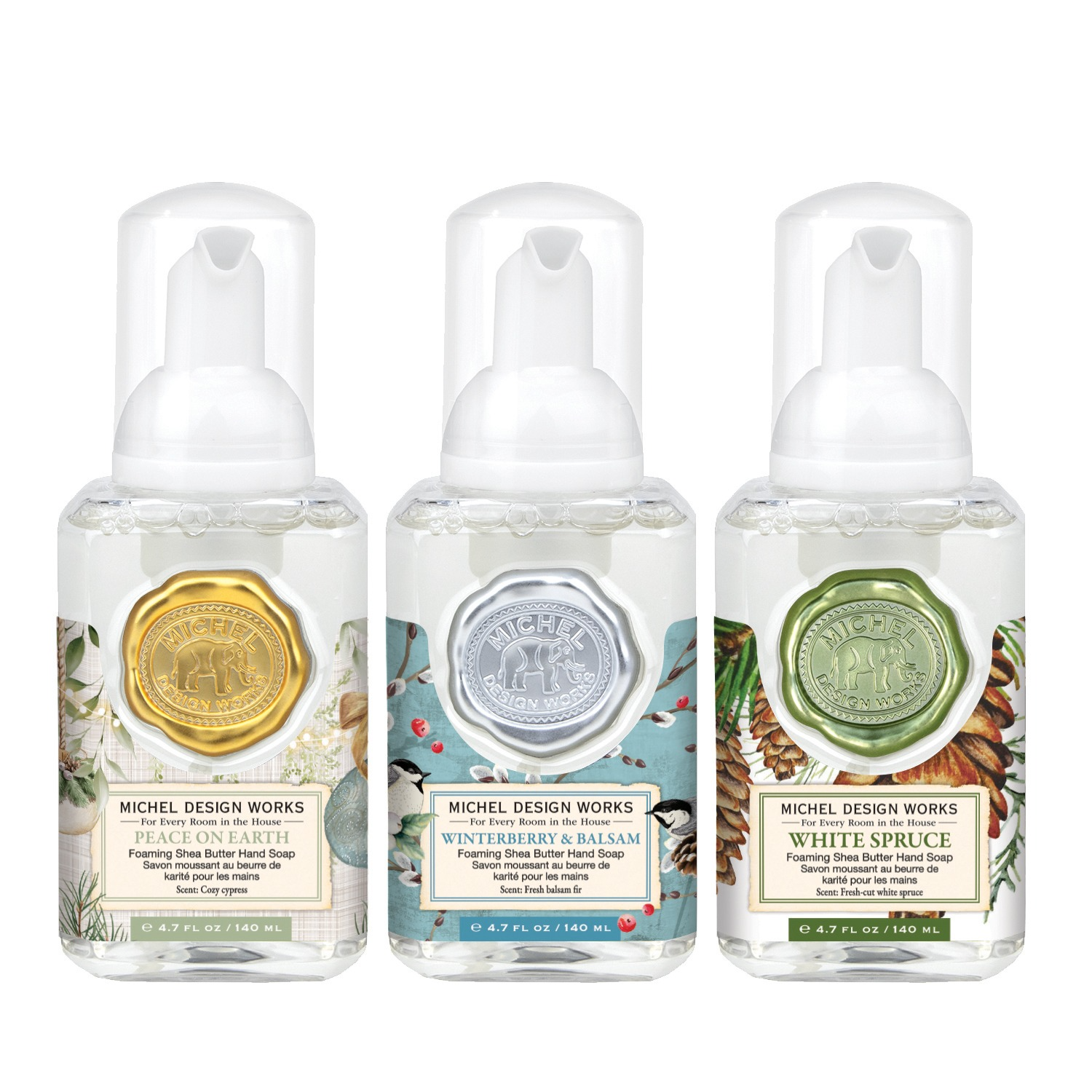 Michel Design Works MDW Happy Holidays Mini Foaming Soap Set: POE, W&B