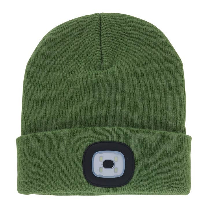Night Scout Night Scout LED Flashlight OLIVE Knit Beanie Hat (USB rechargeable)