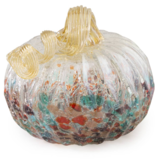 FLEURISH 5" Mottled Glass Pumpkin Orange Teal & Mauve Fall