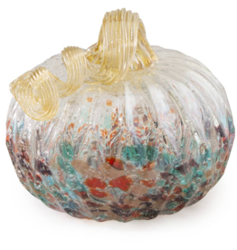 FLEURISH 5" Mottled Glass Pumpkin Orange Teal & Mauve Fall