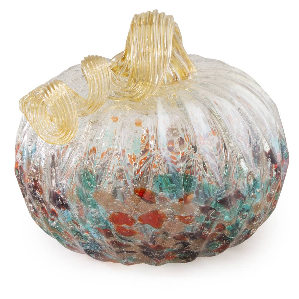 FLEURISH 5" Mottled Glass Pumpkin Orange Teal & Mauve Fall