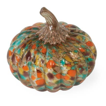 FLEURISH 5.25" GLASS CONFETTI PUMPKIN AUTUMN HOME ACCENT