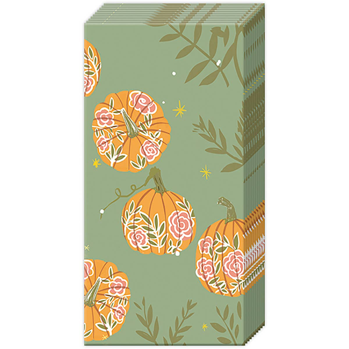 Boston International Pocket Tissue pack of 10 Pumpkins With Roses Green Fall