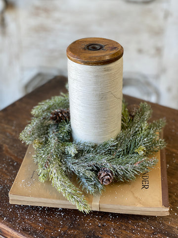 Lancaster & Vintage 9" | 4.5" Frosted White Spruce Candle Ring (Mini Wreath)
