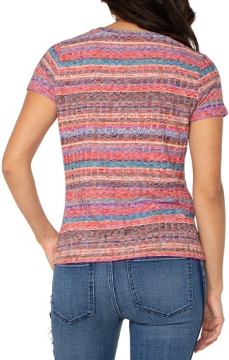 Liverpool Los Angeles short sleeve scoop neck knit top w miter front