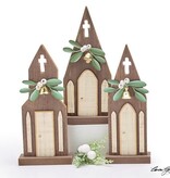 FLEURISH SM CHURCH SITTER W METAL MISTLETOE & BELL (VARIOUS)