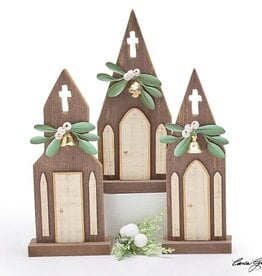 FLEURISH SM CHURCH SITTER W METAL MISTLETOE & BELL (VARIOUS)