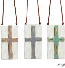 FLEURISH CERAMIC RAISED CROSS ORNAMENT (VARIOUS)