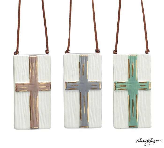 FLEURISH CERAMIC RAISED CROSS ORNAMENT (VARIOUS)