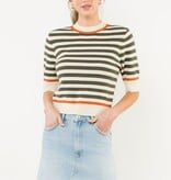 THML Cream Short Sleeve Striped Knit Top