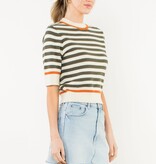 THML Cream Short Sleeve Striped Knit Top