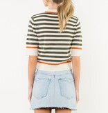 THML Cream Short Sleeve Striped Knit Top