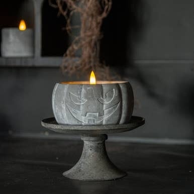 FLEURISH 3.5" GRAY JACK-O-LANTERN 3D FLAME CANDLE