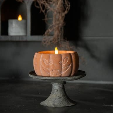 FLEURISH 3.5" ORANGE JACK-O-LANTERN 3D FLAME CANDLE