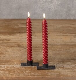 FLEURISH SET/ 2 - 9.5" 3D FLAME TWIST RED TAPER CANDLE