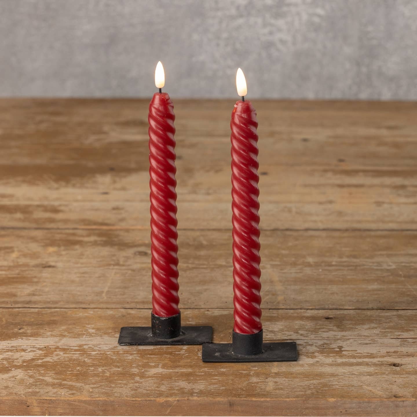 FLEURISH SET/ 2 - 9.5" 3D FLAME TWIST RED TAPER CANDLE