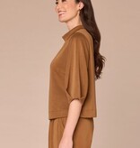 Democracy Nutmeg Pleated Elbow Sleeve Mock Neck Crop Top