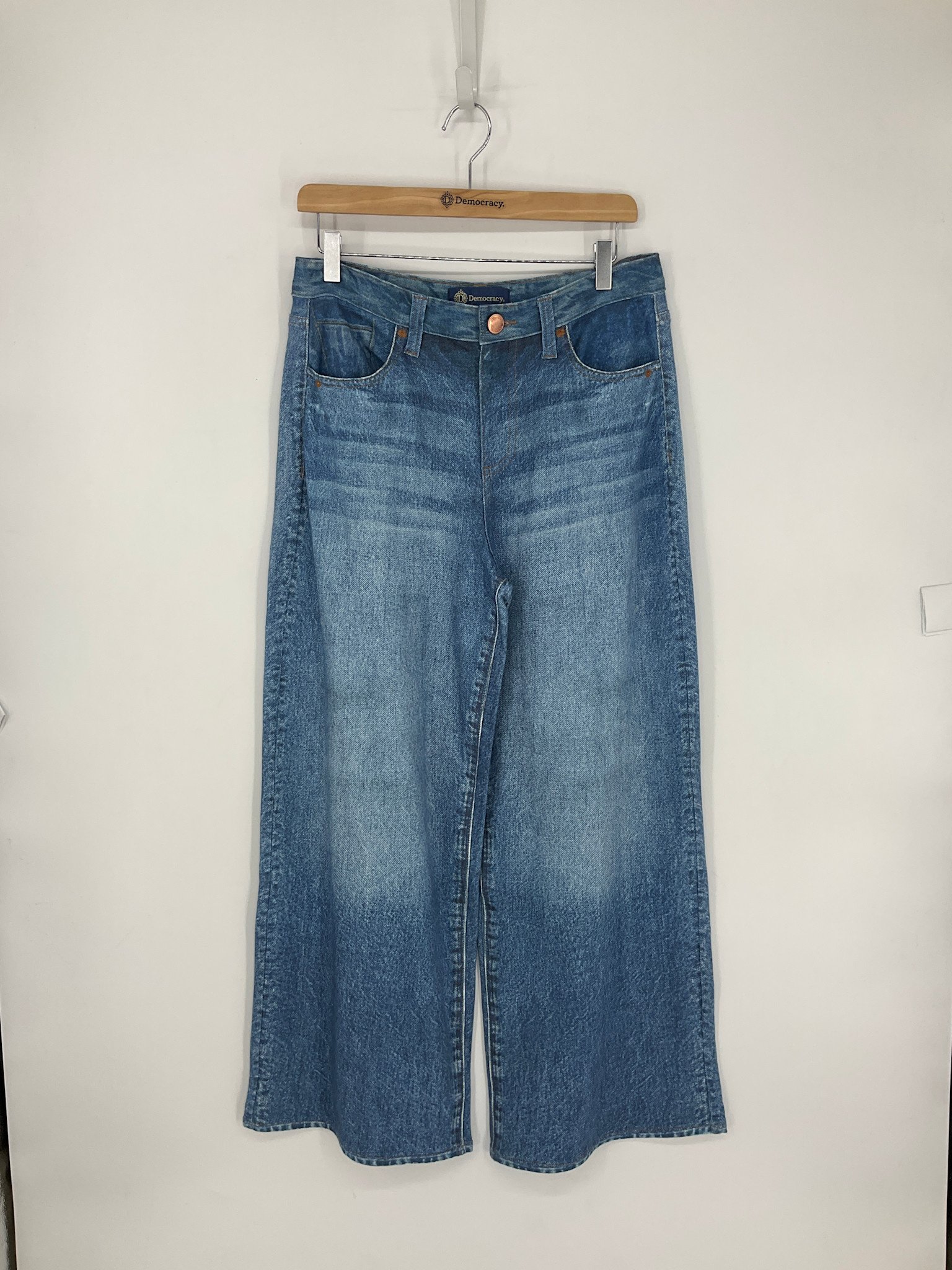 Democracy Blue 30/26” Skyrise French Terry Printed Wide Leg