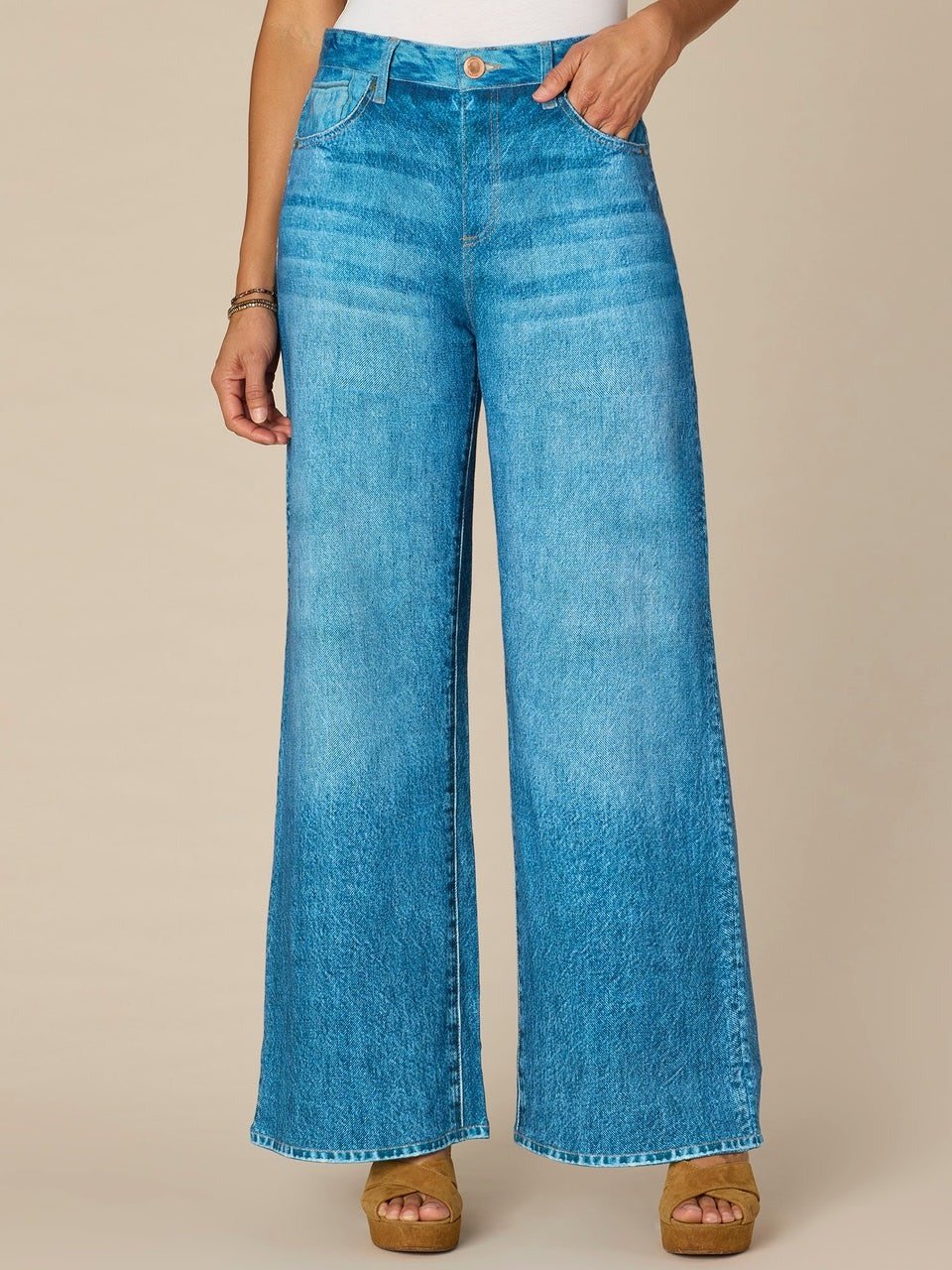Democracy Blue 30/26” Skyrise French Terry Printed Wide Leg