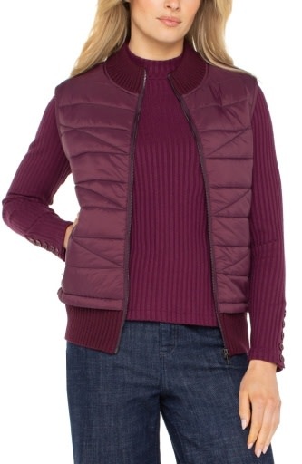 Liverpool Los Angeles sleeveless quilted front full zip sweater vest