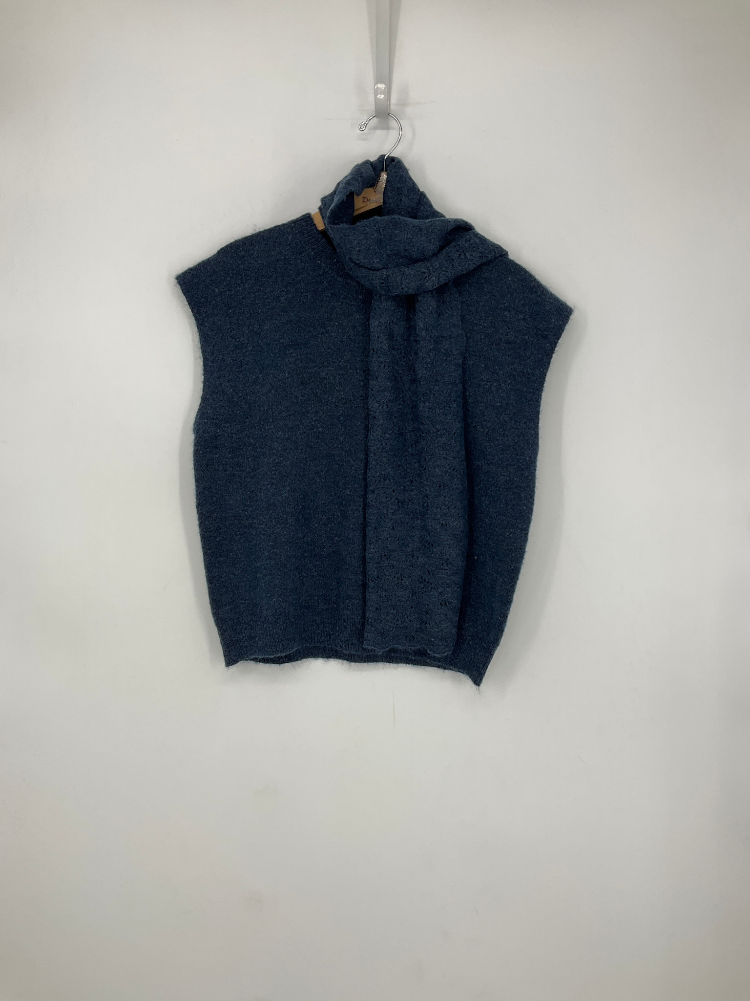 Democracy Heather Ensign Blue Extended Shoulder Round Neck Sweater Vest