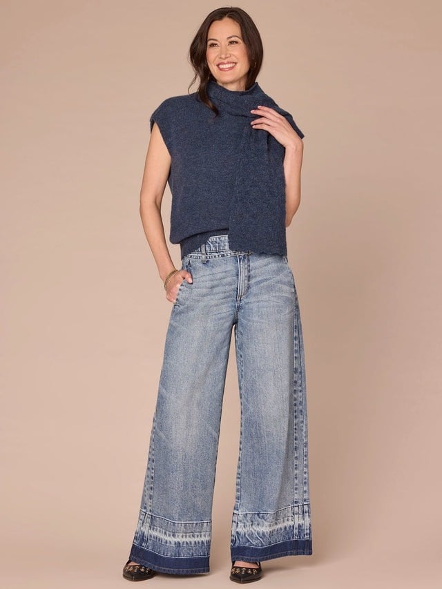 Democracy Heather Ensign Blue Extended Shoulder Round Neck Sweater Vest