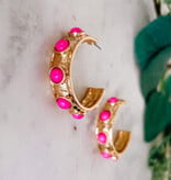 Lou & Co. Pink Stone Gold Hoop Earrings