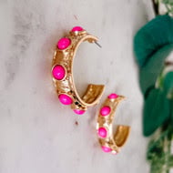 Lou & Co. Pink Stone Gold Hoop Earrings