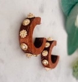 Lou & Co. Brown Wood w Gold Stud Detail Hoops