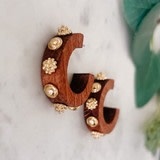 Lou & Co. Brown Wood w Gold Stud Detail Hoops
