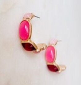 Lou & Co. Pink & Burgundy Stone on Gold Hoops
