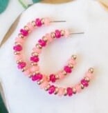 Lou & Co. Hot Pink & Pink Stone Beads on Gold Hoops