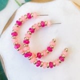 Lou & Co. Hot Pink & Pink Stone Beads on Gold Hoops