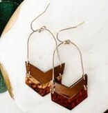 Lou & Co. Brown Vegan Leather/ Gold Chevron Dangle Earrings