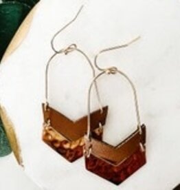 Lou & Co. Brown Vegan Leather/ Gold Chevron Dangle Earrings
