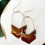 Lou & Co. Brown Vegan Leather/ Gold Chevron Dangle Earrings