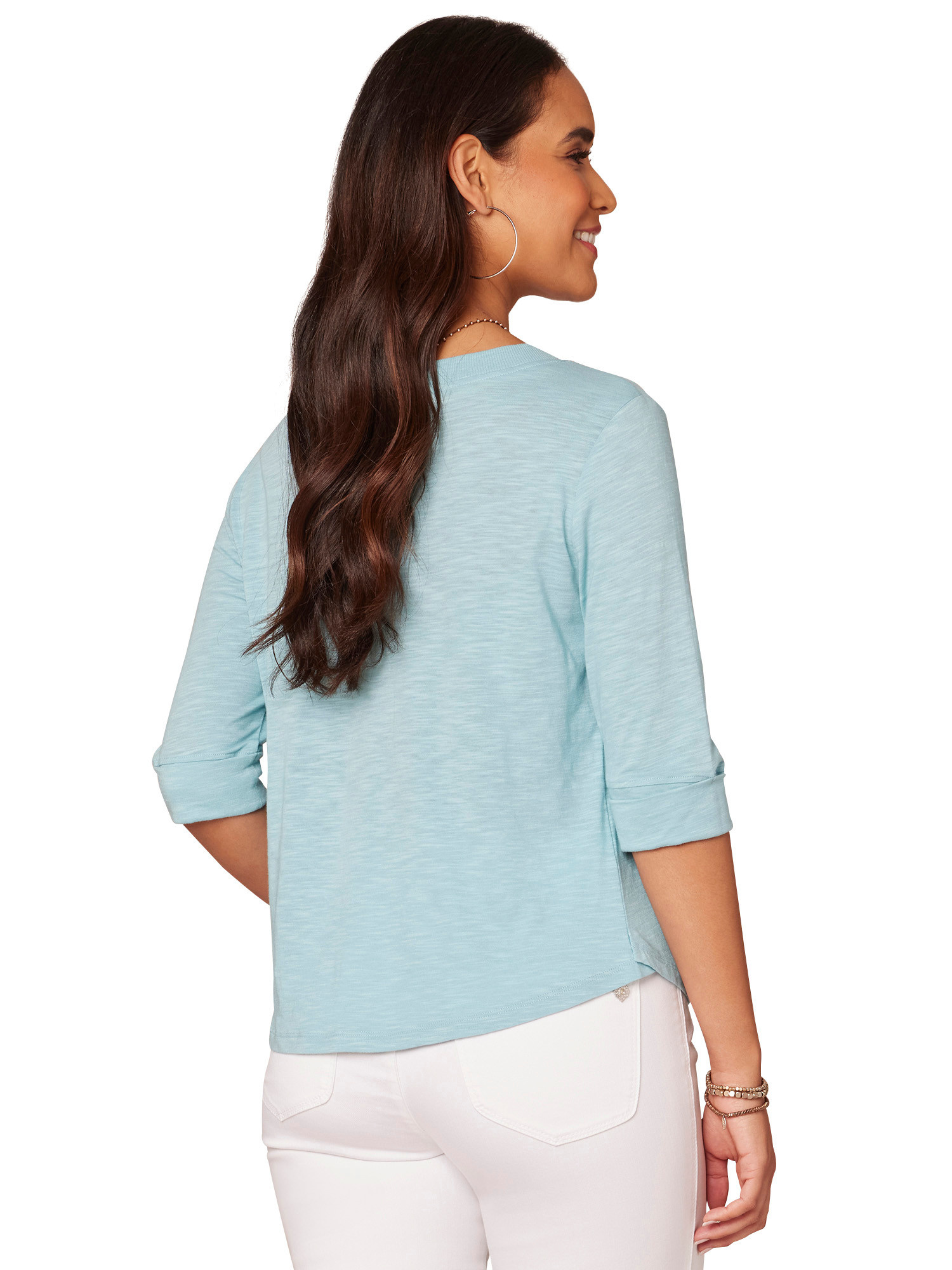 Democracy Island Sky Shirt Tail Hem Knit Top