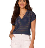 Democracy Navy Ruched Short Sleeve Knit Top