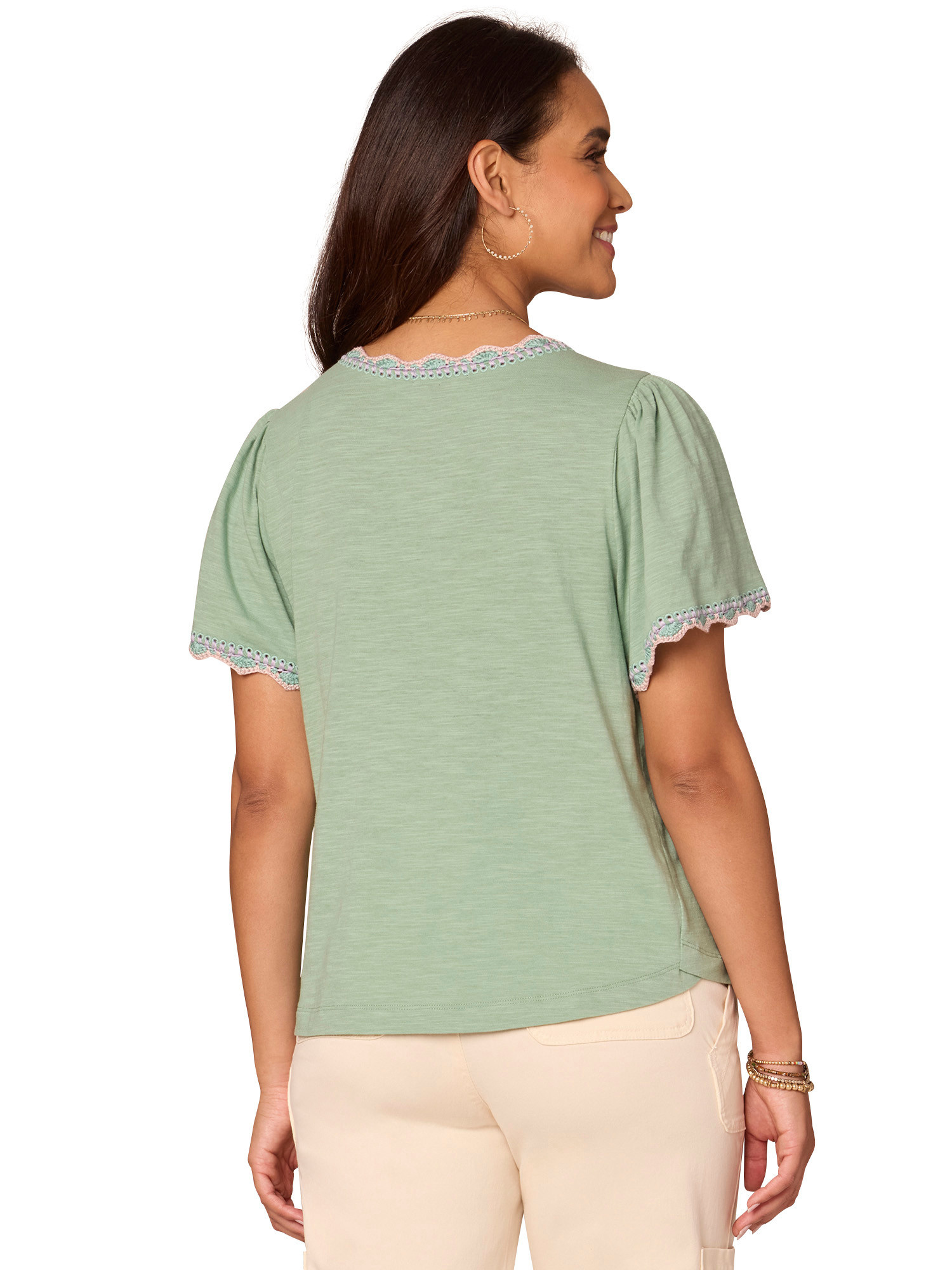 Democracy Vintage Jade Bell Short Sleeve Shirt Tail Hem Knit Top