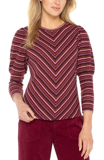 Liverpool Los Angeles 3/4 juliette sleeve crew neck knit top w/ miter