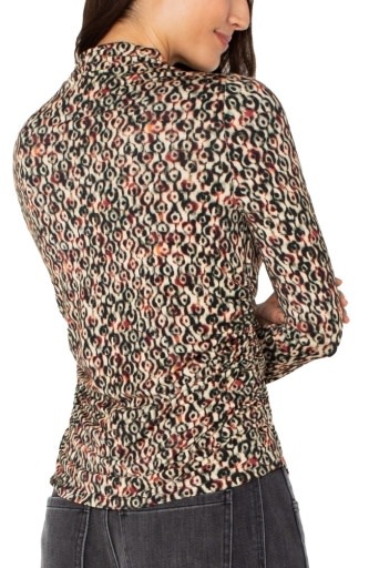 Liverpool Los Angeles longsleeve pleated mock neck knit top w shirring