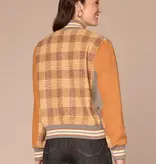 Democracy Heather Grey Pumpkin Multi LS Stand Collar Mixed Media Jacket