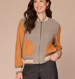 Democracy Heather Grey Pumpkin Multi LS Stand Collar Mixed Media Jacket