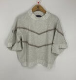 Democracy Heather Off White Multi Banded Hem Embroidered Knit Top