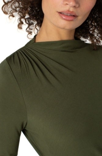 Liverpool Los Angeles long sleeve mock neck knit top w shirring